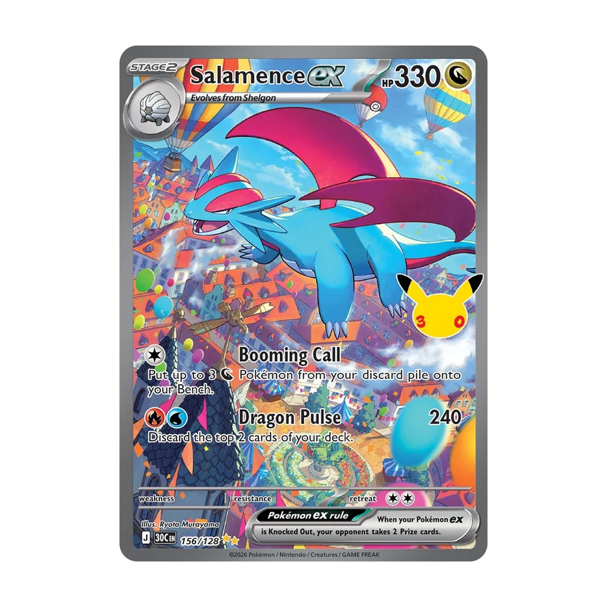 Chase-kaart: Salamence ex 156, 30th Celebration Booster Pack (Engels). Mogelijke pull; niet gegarandeerd inbegrepen.