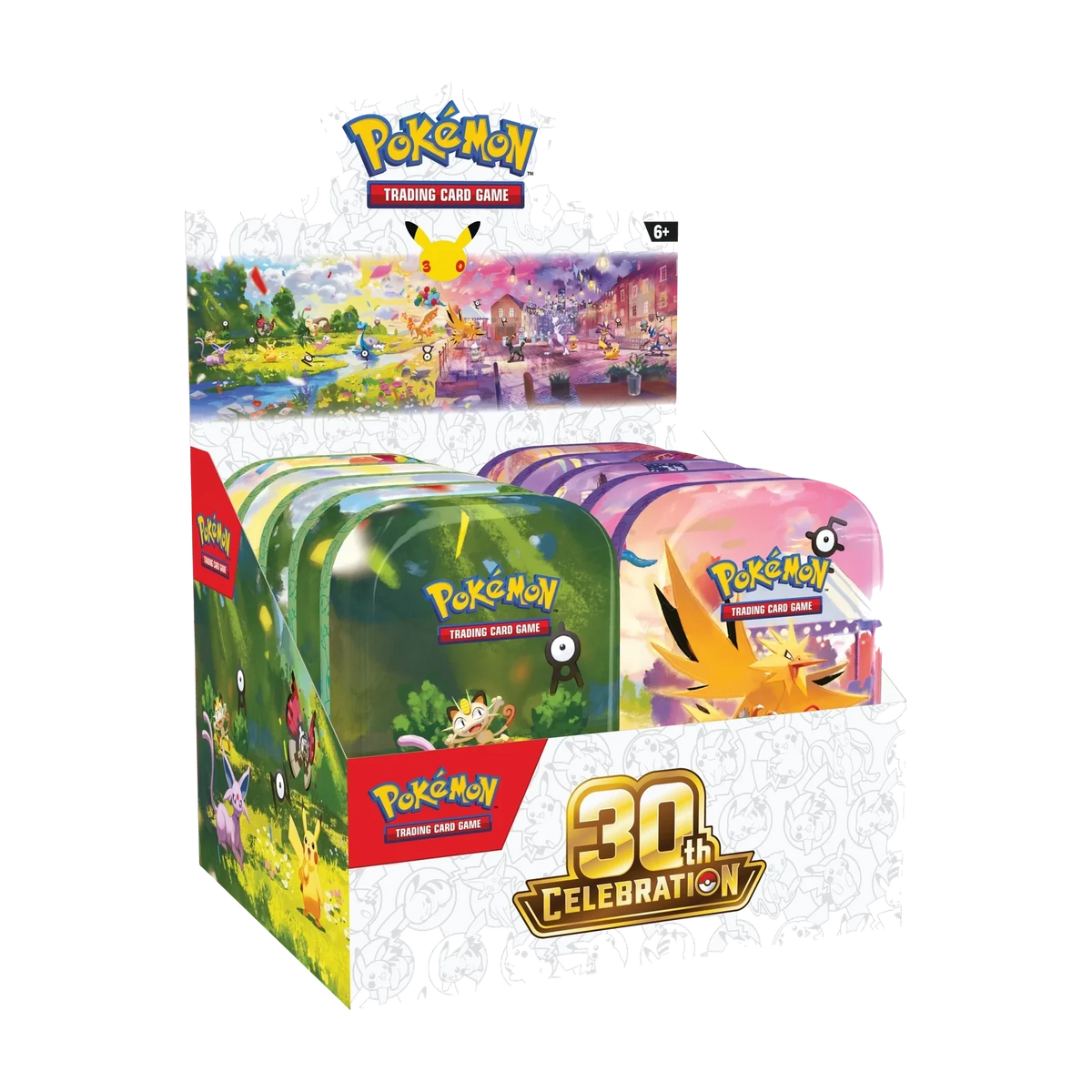 30th Celebration Mini Tins (10-Pack) (Engelse editie) – display, voorkant en linkerzijkant