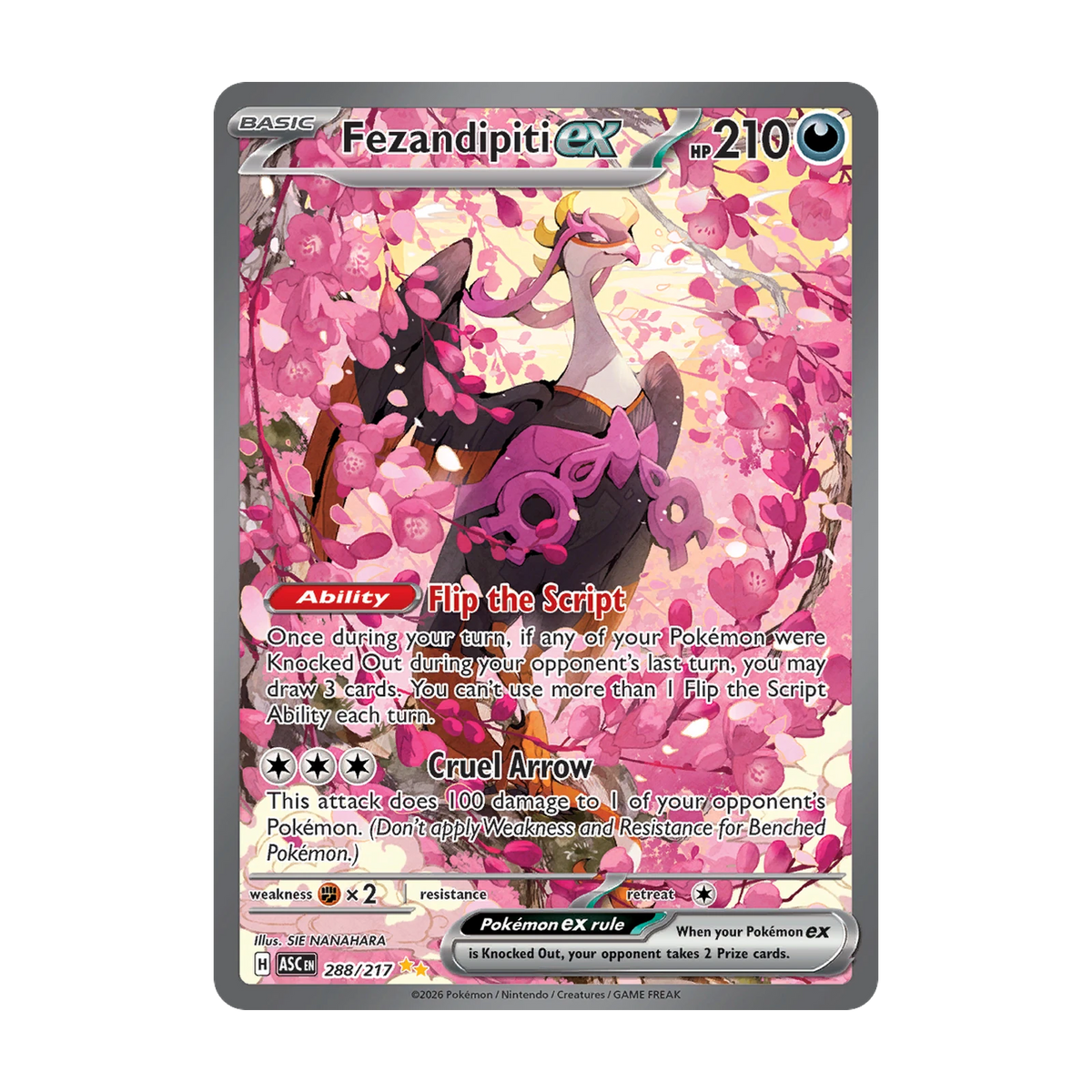 Chase-kaart: Fezandipiti ex 288, Ascended Heroes Booster Pack (Engels). Mogelijke pull; niet gegarandeerd inbegrepen.