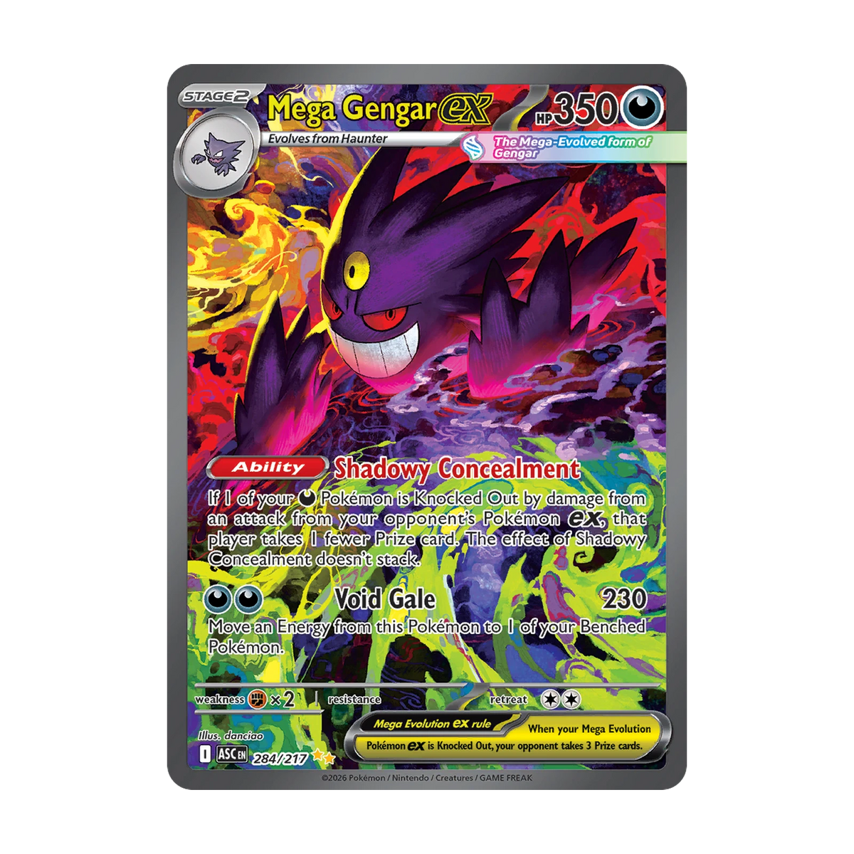 Chase-kaart: Mega Gengar ex 284, Ascended Heroes (Engels). Mogelijke pull; niet gegarandeerd inbegrepen.
