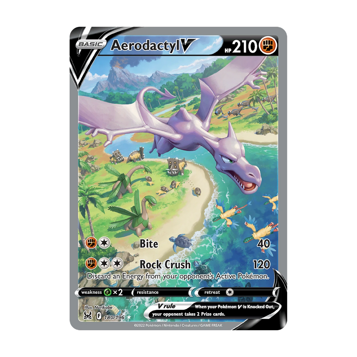 Chase-kaart: Aerodactyl V 180, Lost Origin Booster Pack (Engels). Mogelijke pull; niet gegarandeerd inbegrepen.