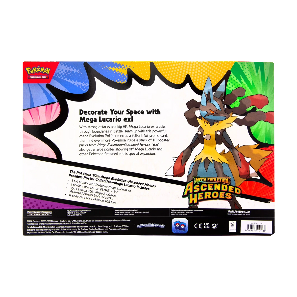 Back of English Pokémon Ascended Heroes Mega Lucario Premium Poster Collection