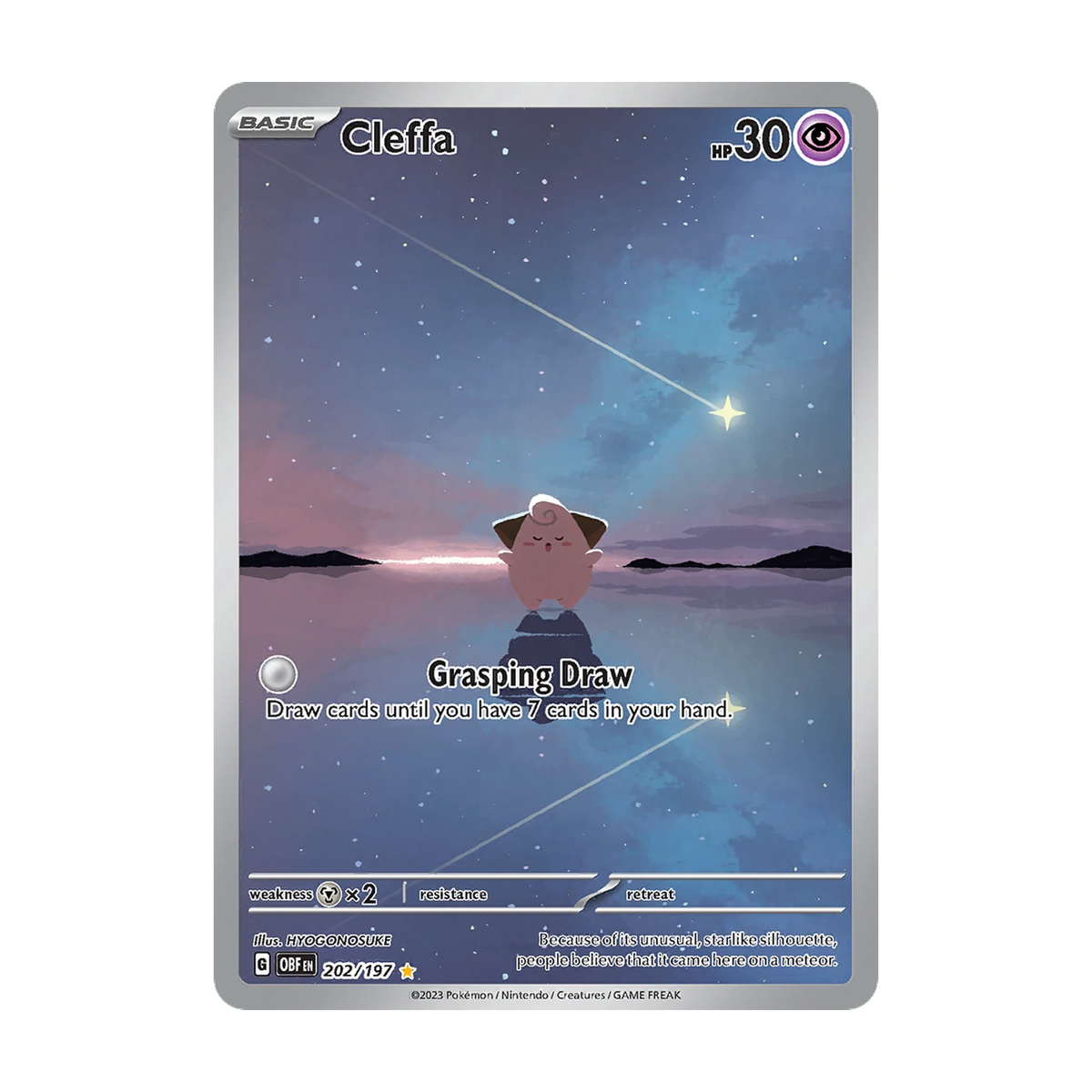 Chase-kaart: Cleffa 202, Obsidian Flames Booster Pack (Engels). Mogelijke pull; niet gegarandeerd inbegrepen.