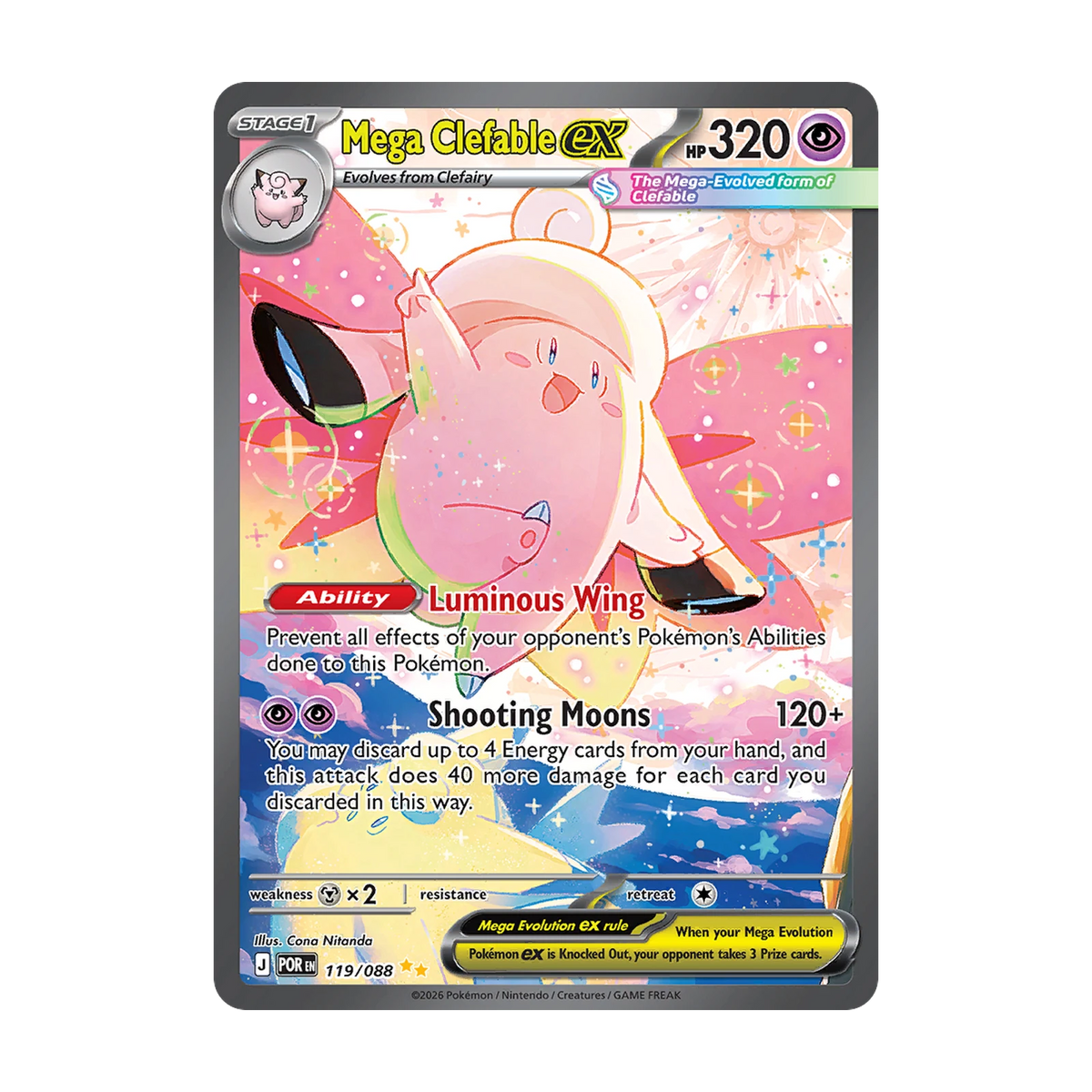 Perfect Order Booster Box – mogelijke chase-kaart 119-mega-clefable-ex; niet gegarandeerd inbegrepen