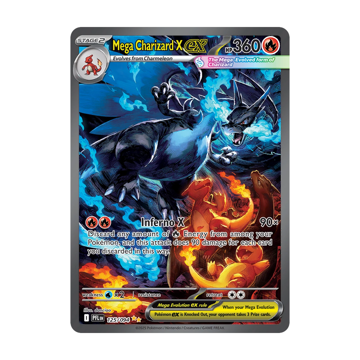 Chase-kaart: Mega Charizard X ex 125, Phantasmal Flames Booster Pack (Engels). Mogelijke pull; niet gegarandeerd inbegrepen.