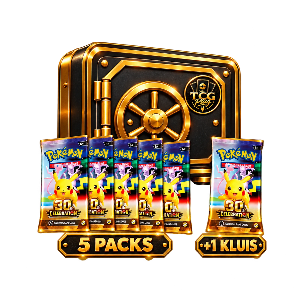 TheTCGPlug Vault – voorbeeld 5 open 1 kluis: vijf packs live openen en één pack voor de communitykluis
